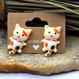 Calico Cat Earrings Pierced Cat Lady Stud Jewelry Light Weight Handmade NWT
